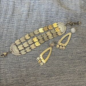 Brighton Silver Geometric Jewelry Set including bracelet and drop earrings